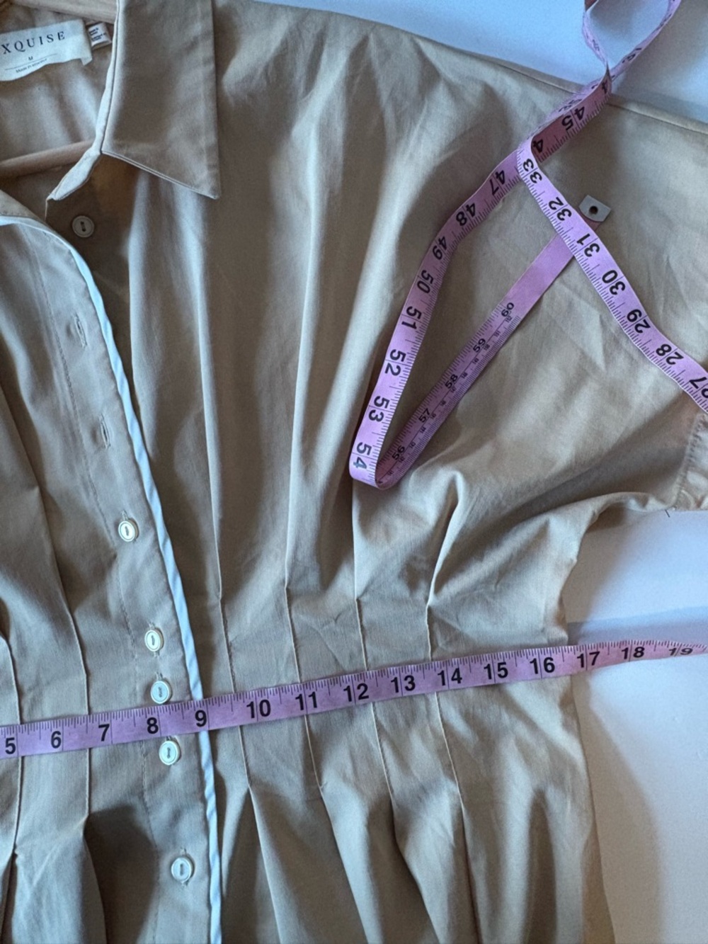 Anthropologie || Exquise Tobie Janie‎ Midi Shirt Dress Fit + Flare Beige Tan M - Picture 7 of 10